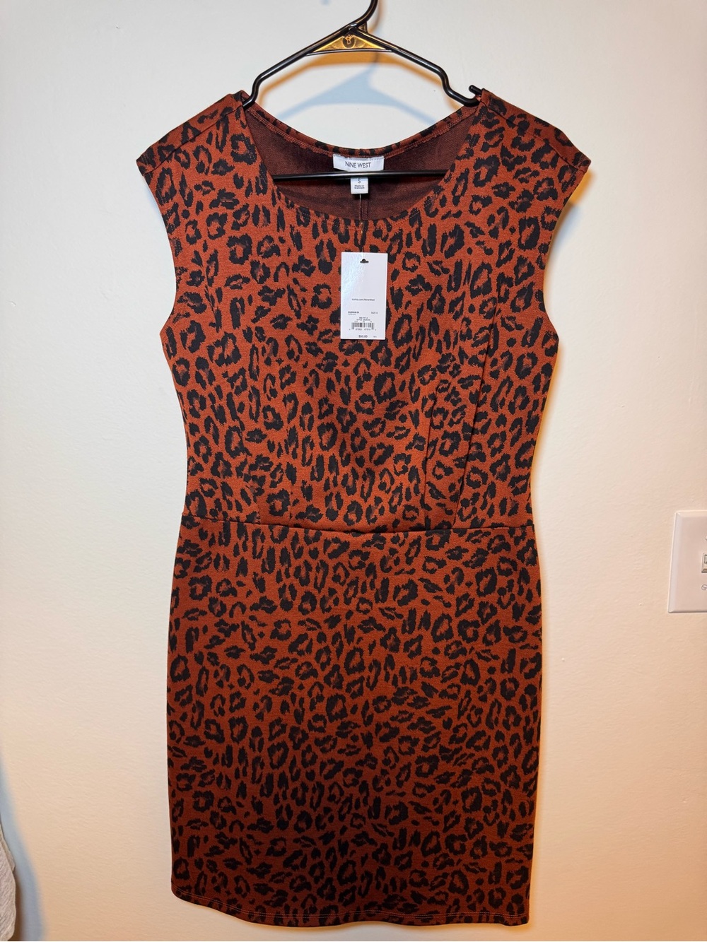 Nine West Rust and Black Leopard-Print Midi Sheath Dress